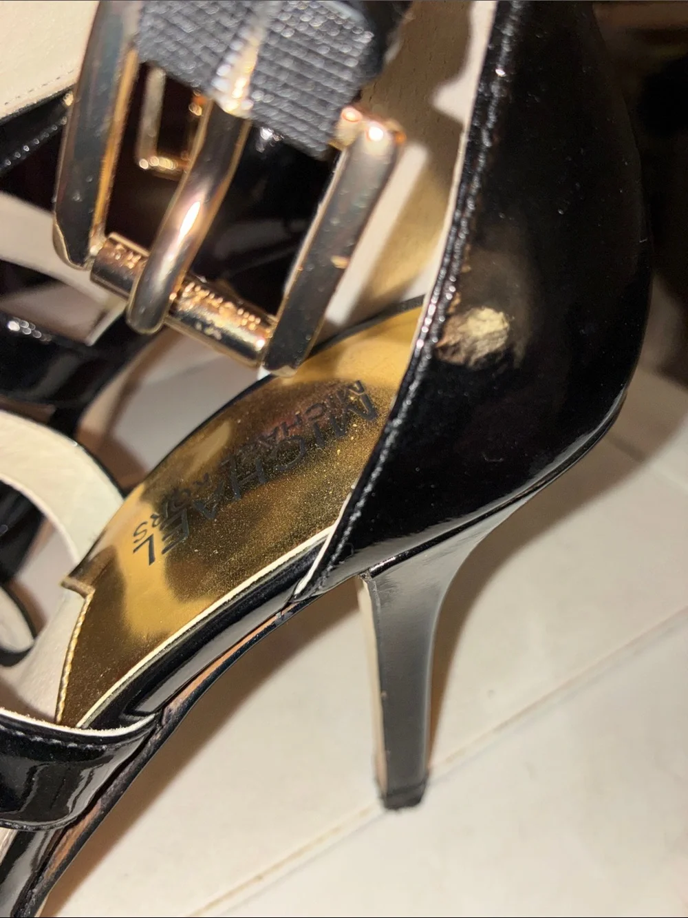 Michael Kors Black Patent Crisscross Heel Sandals